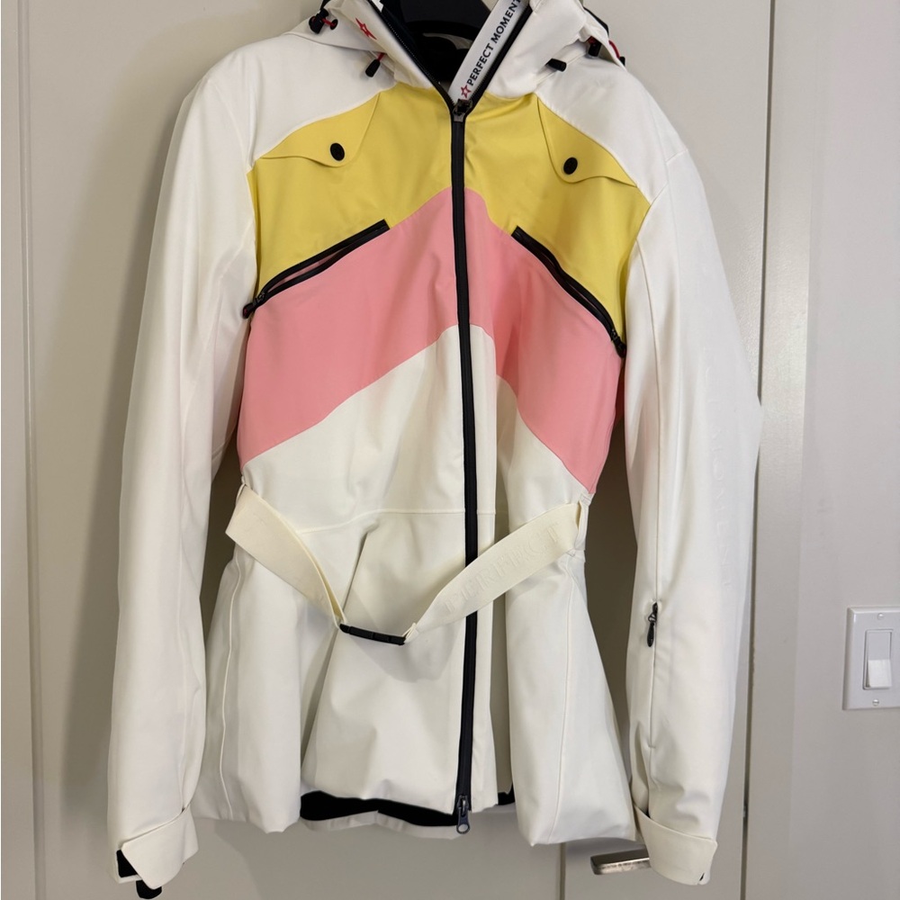 Perfect Moment Women's White, Pink, and Yellow Ski Jacket